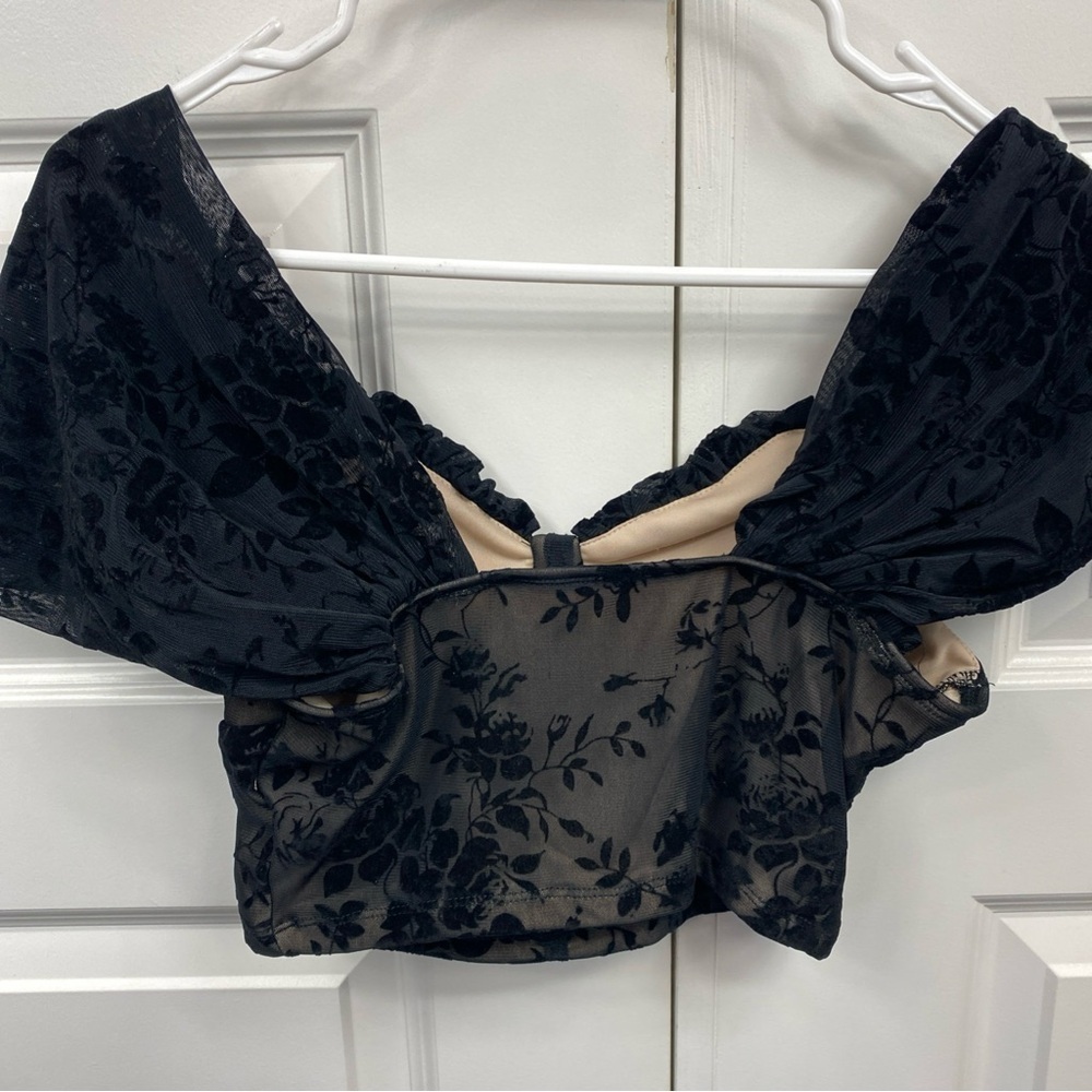 Floral Velvet Bralette Festival Whimsy Sexy Goth Top Crop Lacey Medium - Picture 5 of 8